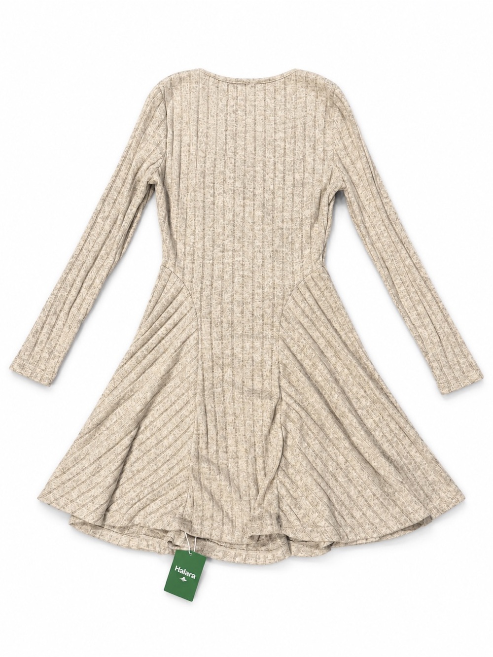 Knit Fit-and-Flare Long-Sleeve Dress in Warm Grey Floral Velvet - Picture 5 of 5